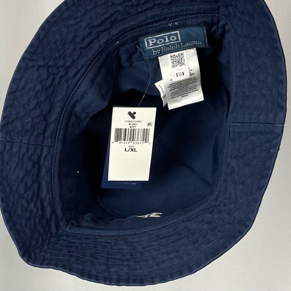 New Large/XL Polo Ralph Lauren Navy Blue White P Bucket Hat Cap - Picture 3 of 3